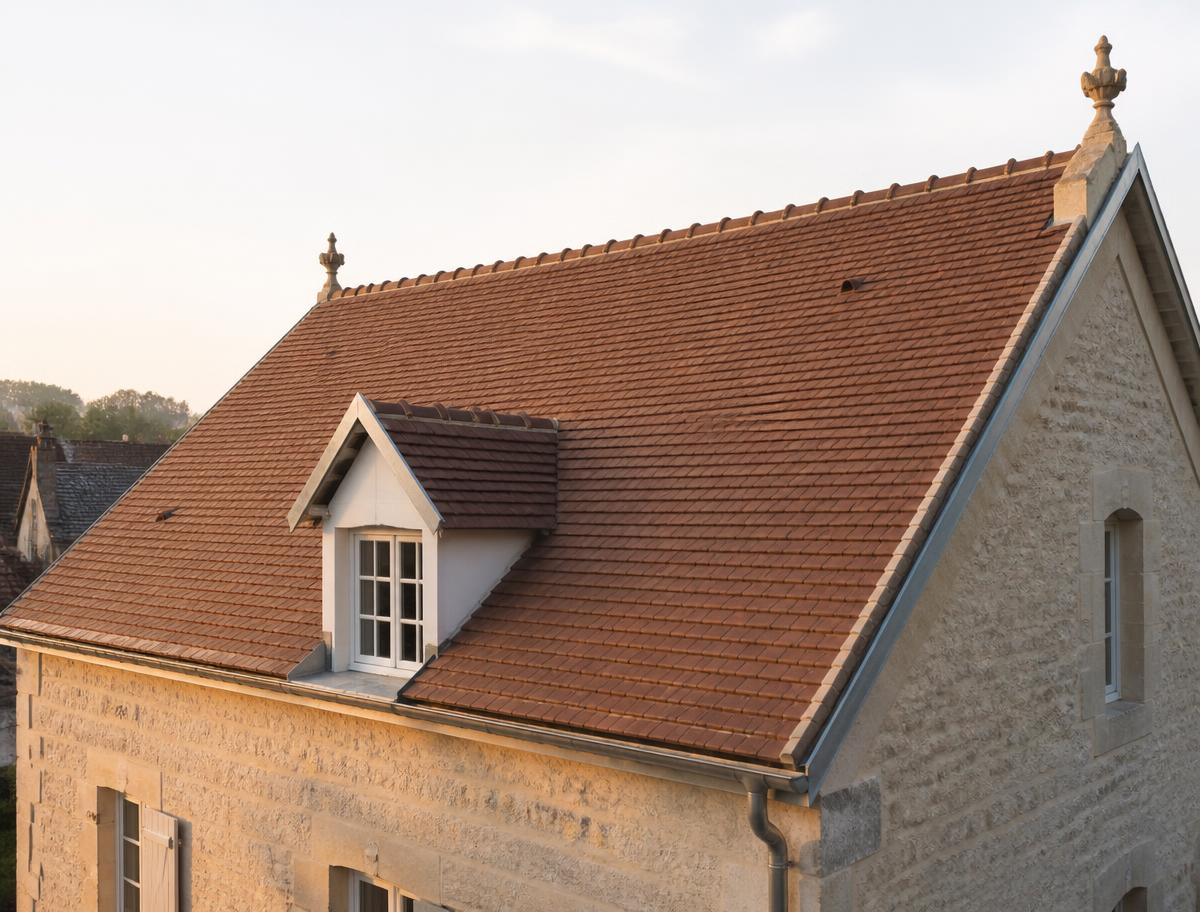 Maison en pierre avec toiture en tuiles plates rénovée dans la région de Reims